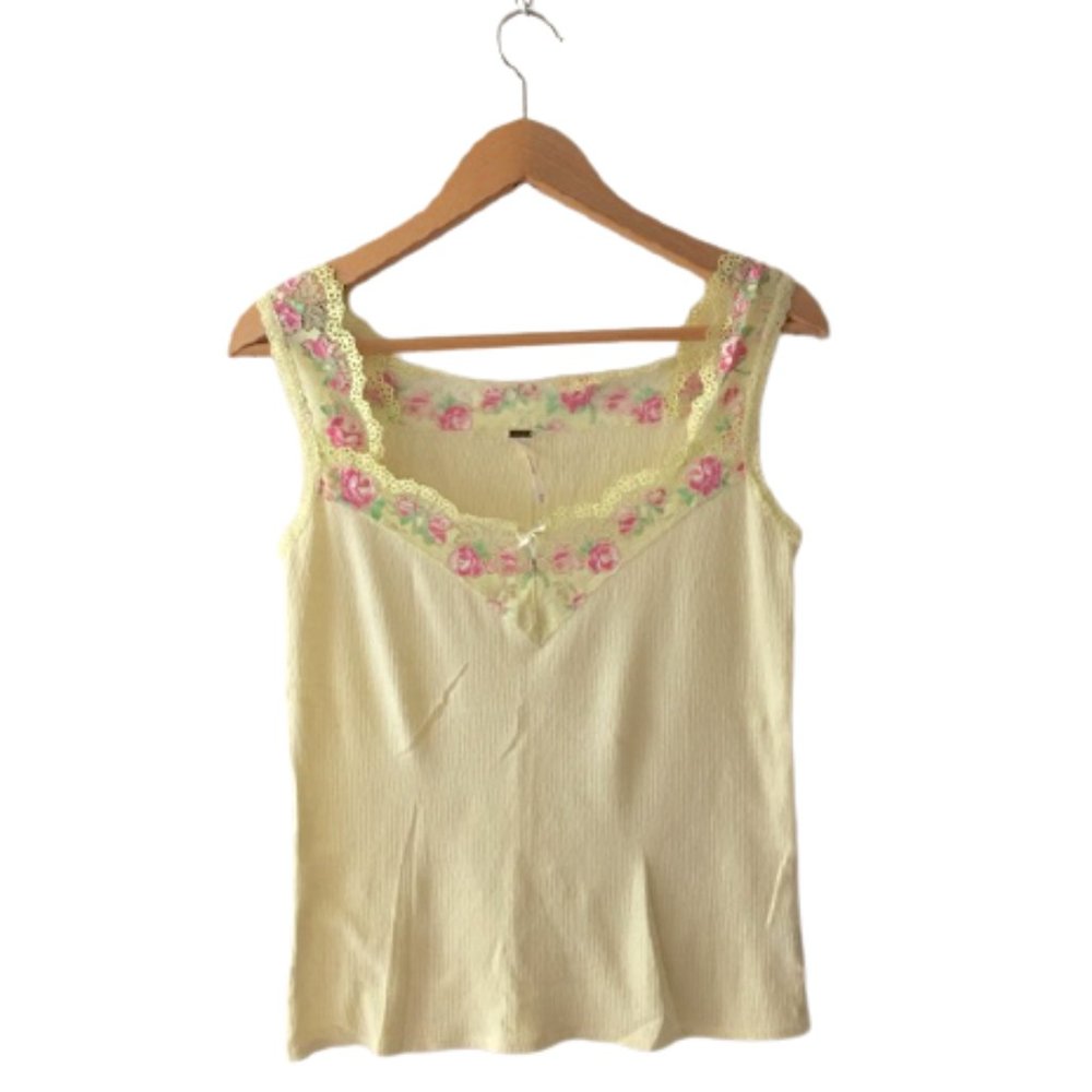 Free People Floral Lace Scalloped Sweetheart Tank